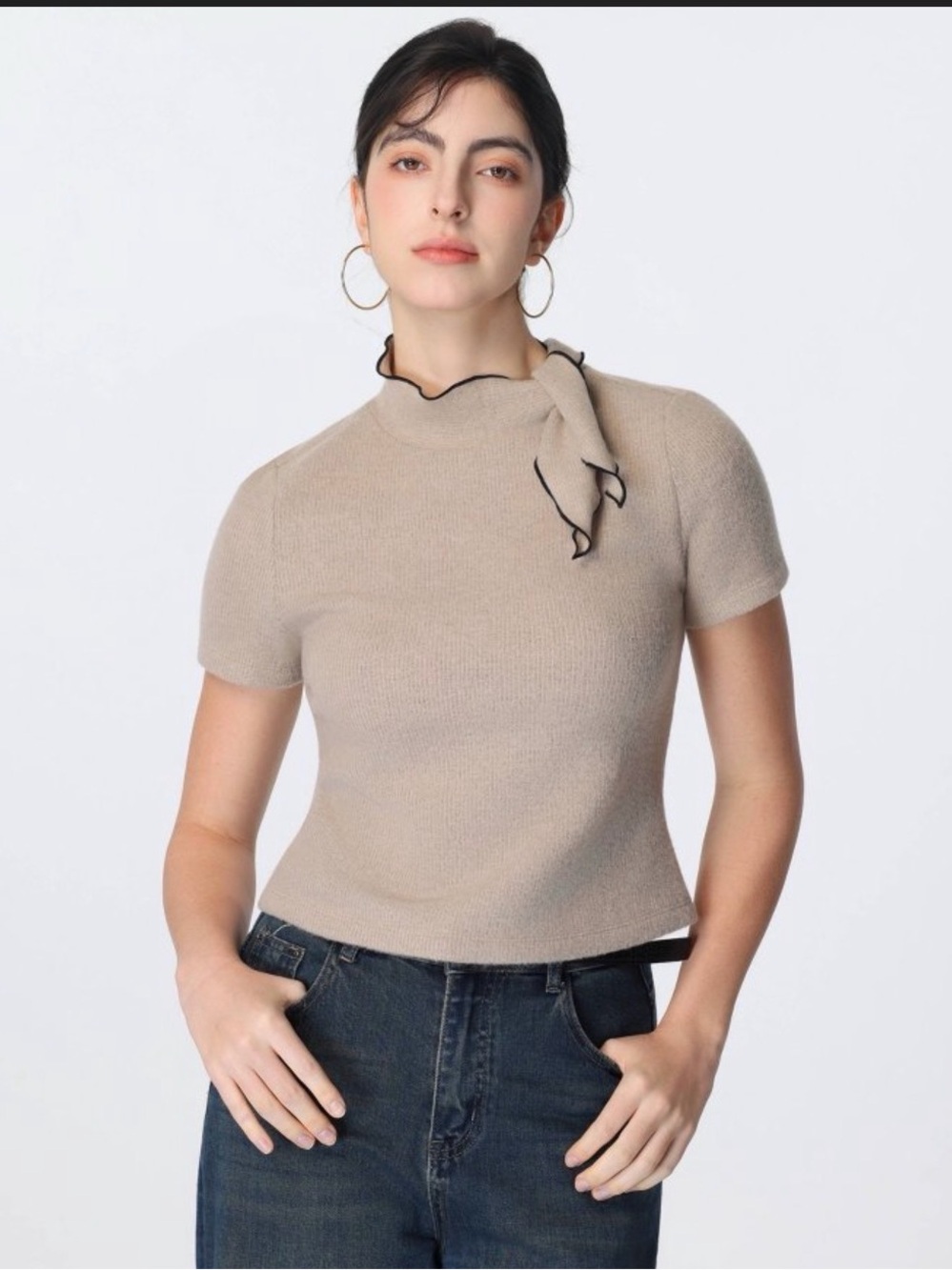 Women's Short Sleeve Scarf Jumper - A New Day™ Khaki XL